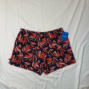 Columbia Women's Leaf Print Shorts - Red and Black with 5” inseam.